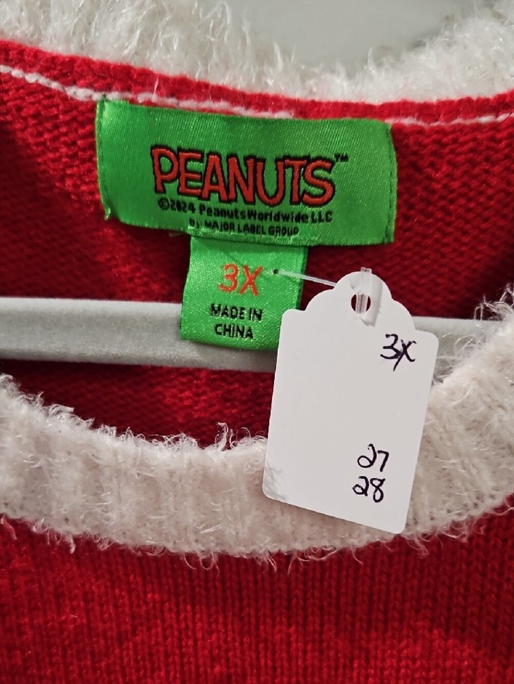 Peanuts Red Snoopy Holiday Crewneck Sweater with Colorful Gift Motifs - Picture 2 of 3